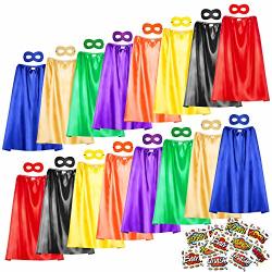 Superhero Capes 16 Sets 32PCS Bulk Pack Dress Up Costume For Kids Party Diy Super Hero Capes And Masks With Stickers