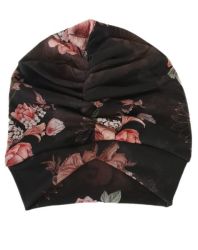 Black And Coral Floral Classic Turban Cap