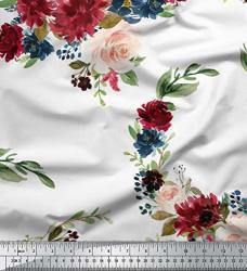 Soimoi White Silk Fabric Ranunculus & Peony Floral Print Fabric Prints By Yard 44 Inch Wide