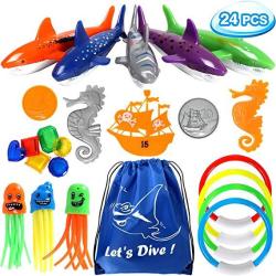 Anntoy 24 Pcs Diving Toy Set Summer Fun Underwater Sinking Swimming Pool Toy For Kids Boys Girls