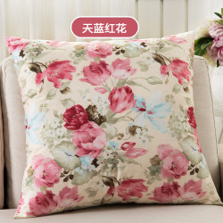 Pastoral Flower Linern Cushion Cover - Sky Blue 45x45cm