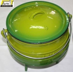 Pot 3-LEG No 2 Size 6 Litre - Cast Iron + Green Enamel