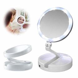 Waller Paa 10X Magnifying Makeup Mirror Beauty Stand Double Side With LED Light Cosmetic