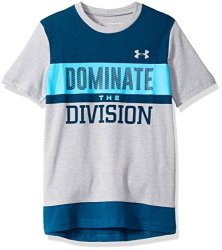 Under Armour Boys Dominate The Division Ss Tee Steel Light Heather 035 techno Teal Youth Large