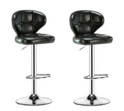 Classical Bar Stools Leather Kitchen Chairs 2 Set - Black