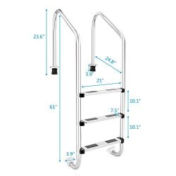 Swimming Pool Ladder For In Ground Pools Heavy Duty 3-STEP Stainless Steel Pool Step Ladder With Easy Mount Legs