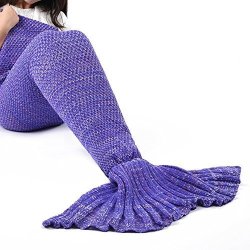 Owikar Mermaid Tail Blanket Crochet Mermaid Blanket Soft All Seasons Sleeping Blankets Classic Pattern Knitted Mermaid Sleeping Bag For Adult Kids And Toddler Purple 71"X35.5"