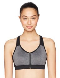 STARTER Women's Medium Impact Front-zip Sports Bra Prime Exclusive Carbon Grey Jaspe With Black Large