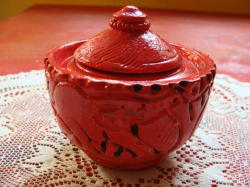 Hand Carved Wooden Painted Jewellery Or Trinket Bowl With Lid
