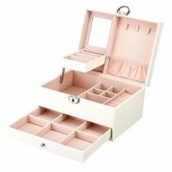 Dyey Jewelry Box Organizer With Lock And Key Pu Leather Jewelry Watches Earring Ring Necklace Display Storage Case Jewelry Tray With Lock And Mirror