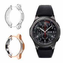 Leotop 2 Pack Soft Tpu Plated Case Bumper Protective Cover Shockproof Armor Compatible Samsung Gear S3 Frontier SM-R760 CLASSIC Galaxy Watch 46MM SM-R800 Protector Clear+champagne 46MM
