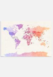 ArtPause Watercolour Political Map Of The World 1 - Print - A3
