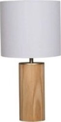 Lamp Table-wooden Cylinder Base-white Fabric Shade