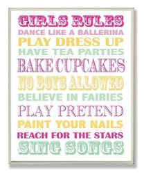 The Kids Room By Stupell Girls Rules Pink Yellow And Green Typography Rectangle Wall Plaque