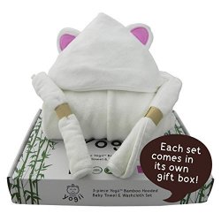 Hooded Baby Towel & Washcloth Set The Original Yogii Pink Ear 3-PIECE Bath Set 100% Bamboo 600GSM Extra-thick For Infant