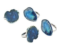 Godinger Silver Art Agate Napkin Rings - Blue Set Of 4