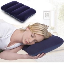 Blue Inflatable Flocking Pillow Portable Soft Camping Travel Pillows Blow-up Bed Sofa Air Cushion