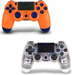 Juego Wireless PS4 Controller PS4 Remote For Sony Playstation 4 With Charging Cable And Double Shock Orange Sunset And Transparent White