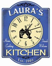 Redeye Laserworks Personalized Blue Kitchen Clock Sign From