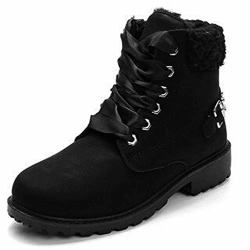 Karkein Cowboy Boots For Women Motorcycle Martin Boots Mid Calf Lace Up Ankle Boots Black