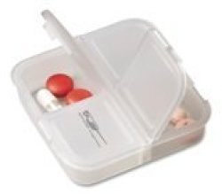 Square Translucent Plastic Pill Box With Four Compartments. - Av