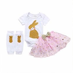 Newborn Infant Baby Girls Easter Outfit Bunny Romper +tutu Skirt Set + Leg Warmers Pink 6-12 Months