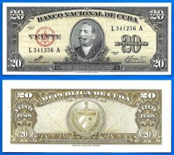 Cuba 20 Pesos 1960 Unc Signature Che Guevara Peso Centavos Caribe America