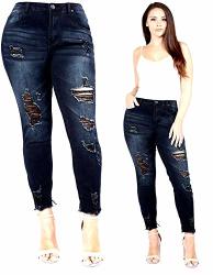 Jack David wax Womens Plus Size Ripped Destroy Blue Denim Roll Up Distressed Jeans Pants 22=3X American Bazi RJL-971-IP Distressed Black