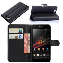 Premium Leather Flip Bracket Wallet Case Cover For Sony Xperia Z L36H C6602 C6603 Wallet - Black