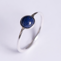 Silver Stack Round Blue Sapphire Gemstone Ring - 7 Blue Sapphire