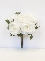Sweet Home Deco 15" Silk Blooming Peony Flower Bush In Beautiful Colors 5 Flower Heads For Wedding home Decorations White