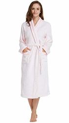 Timsophia Women Long Fleece Bathrobe With Satin Trim - Cozy Personalized Robe Pink Fabric Print S m