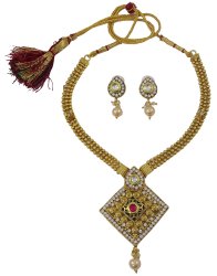 Gold Tone Traditional Indian Bridal Wedding 2PC Necklace Set Bollywood Jewelry IMOJ-BNS13A