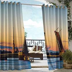Outdoor Blackout Curtains Apartment Decor View Of Palace Bridge With Peter And Paul Fortress St Petersburg White Nights Russia Orange Blue W84 XL96 Outdoor