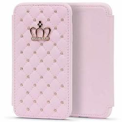 Imikoko Glitter Bling Wallet Flip Folio Case For Iphone XS Max 6.5" 2018 Notebook Style Crystal Rhinestone Crown Premium Pu Leather Kickstand Case Pink
