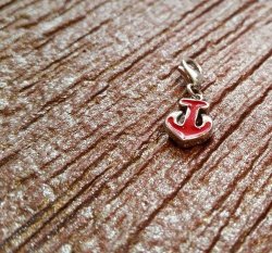 Red Enamel Anchor Charm In 925 Sterling Silver