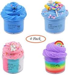 USA Summerdays 4 Pack Fluffy Slime With Unicorn Rainbow Blue Stitch And ...