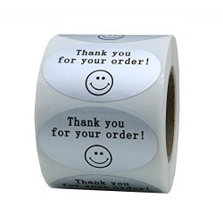Hybsk 50MMX30MM Oval Silver Metallic Foil Thank You For Your Order Retail Mailing Stickers 500 Labels Per Roll 1 Roll