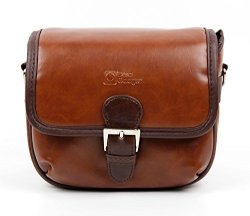 Duragadget Small Brown Pu Leather Satchel Carry Bag - Compatible With Samsung Level Box MINI Scoop EO-SG510CDEGWW