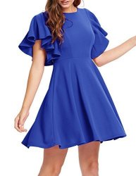 Romwe Women's Stretchy A Line Swing Flared Skater Cocktail Party Dress Royal Blue XL