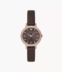 Emporio Armani Three-hand Brown Leather Woman's Watch AR11555