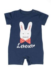 Navy Short Sleeve Bunny Babygrow