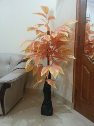 Decoration Artificial Plants With Vase Yellow Pink Silk Leaves Plant With Vase