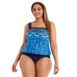 Donnay Plus Size Geometric Printed Swimwear One Piece - Blue