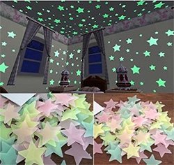 LW Funny Toys Luminous Stars 200PCS Glow In The Dark Fluorescent Noctilucent Plastic Wall Stickers Decals For Home Ceiling Wall Decorate Baby Kids Gift Nursery Room By Lw