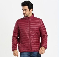 Akitsuma Down Long Sleeve Solid Winter Jacket With Pocket - Deep Red L