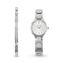 Ladies Silver Toned Watch & Bracelet Set