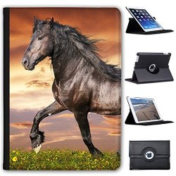 Leather Case For Apple Ipad Pro 9.7" 2016 Version - Black Friesian Horse Trotting