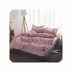 Theoutgoing Cotton Bedding Set Solid Duvet Cover Set Soft Grey Bedclothes Japanese Style Home Bed Super King Size Bed Linens Bed Set Artical Pink