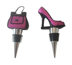 Wild Eye Designs Bachelorette Handbag And High Heel Wine Bottle Stopper Set Pink